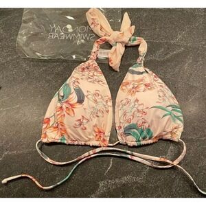 Monday Swimwear Tulum Top Bikini Peach Floral Pink Flower Tie- Size S/M….b15